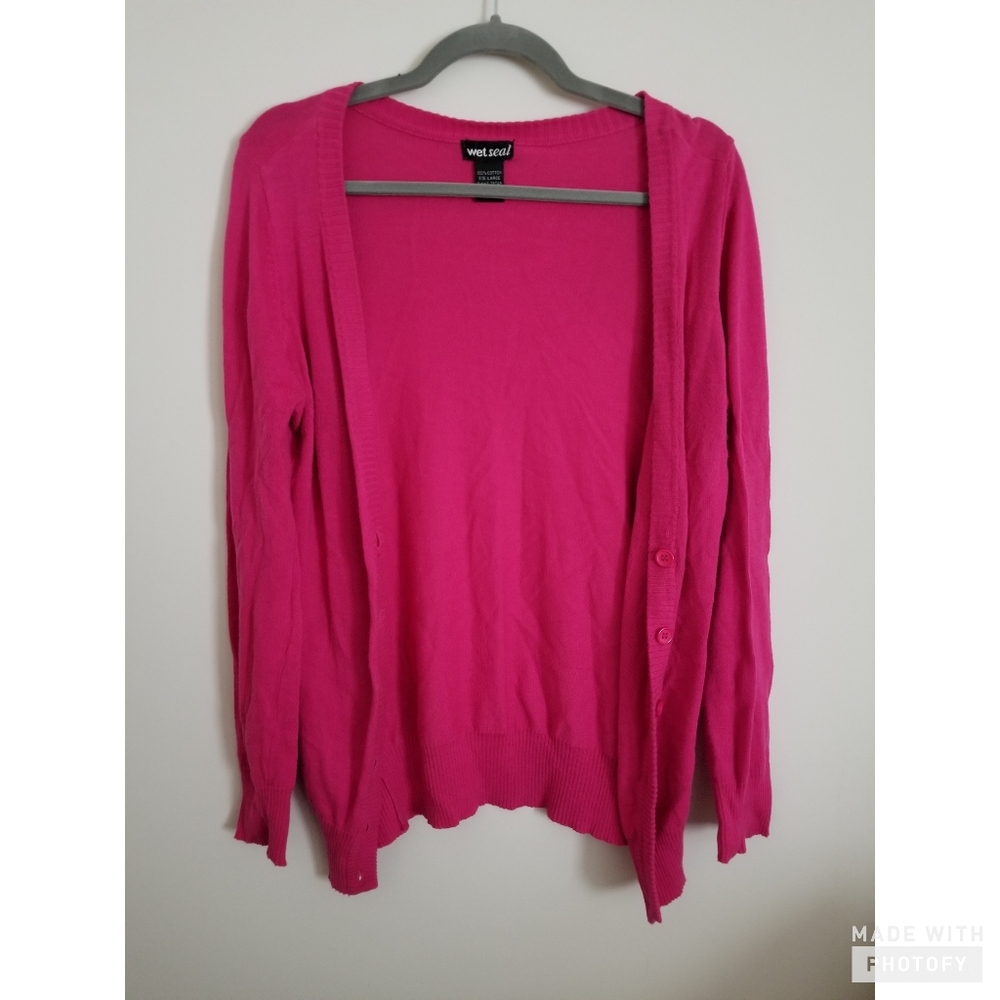 Pink women's long cardigan